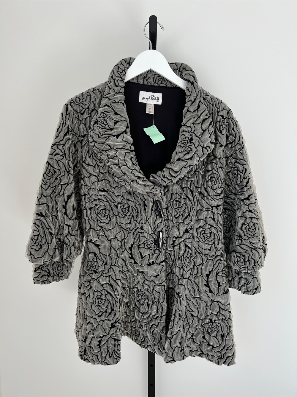 Joseph Ribkoff Gray Sculpted Floral Pea Coat